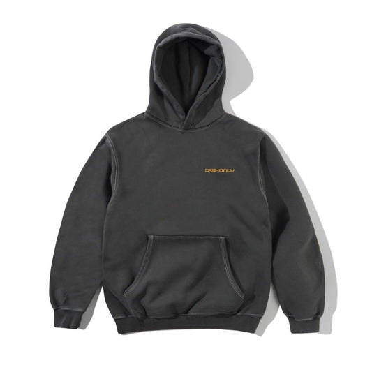 Stencil Pigment Dye Pullover Hood, Washed Black