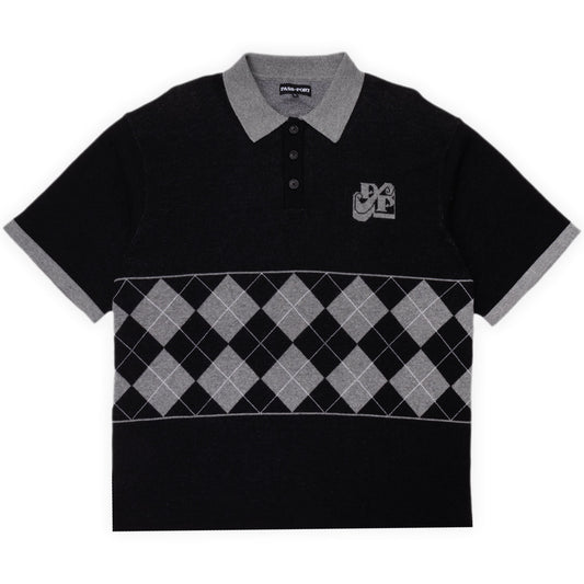 Tilde Stamp Knit Polo Shirt, Black