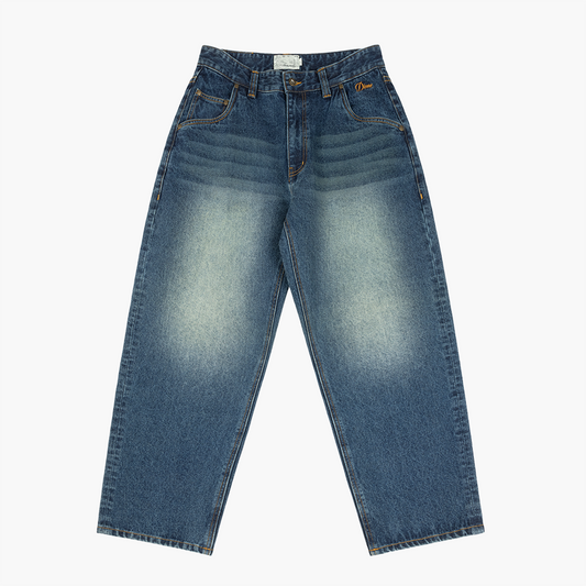 Baggy Denim Pants, Sandblasted Night Indigo