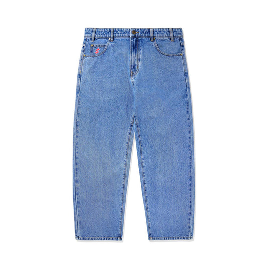 Logo Baggy Denim Jeans, Washed Indigo