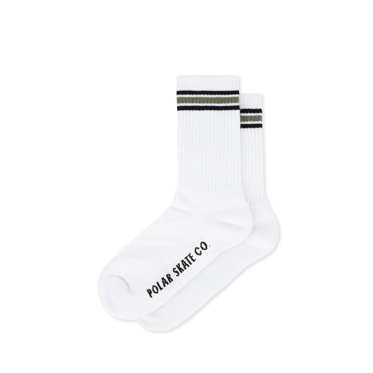 Rib Stripe Socks, White / Black / Sage