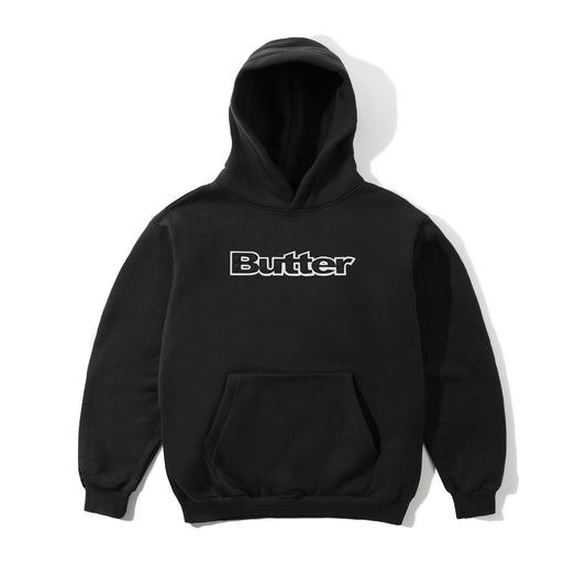 Satin Logo Applique Pullover Hood, Black
