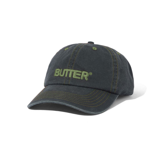 Rounded Logo 6 Panel Cap, Washed Black