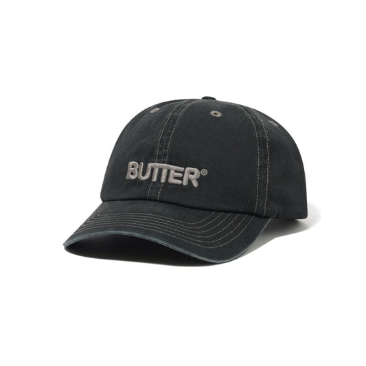 Rounded Logo 6 Panel Cap, Washed Black