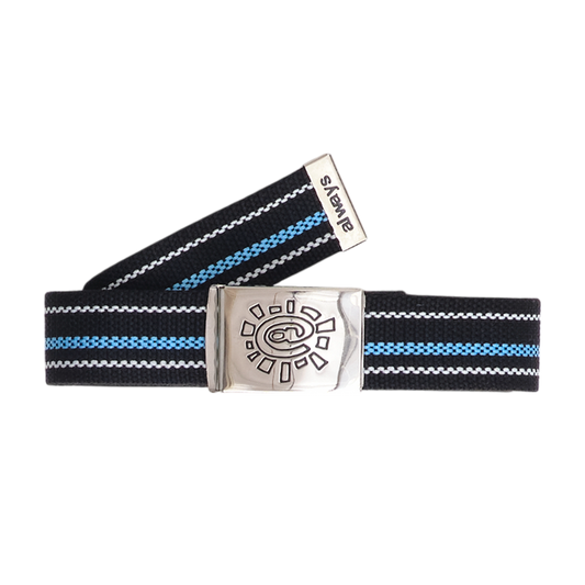 Embossed Silver Buckle @sun Belt, Black / Blue / White