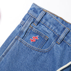Logo Baggy Denim Jeans, Washed Indigo