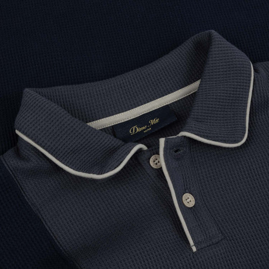 Waffle Polo Shirt, Indigo