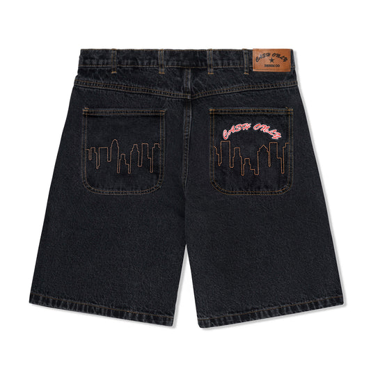 Cash Only Logo Denim Shorts, Washed Black