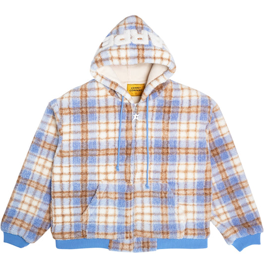 Fleece Zip Hoodie, Blue Plaid