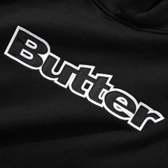 Satin Logo Applique Pullover Hood, Black