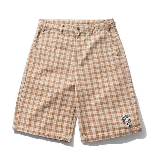 Peanuts Spike Work Shorts, Sandstone Plaid