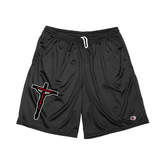 Crucifix Mesh Baller Shorts, Black