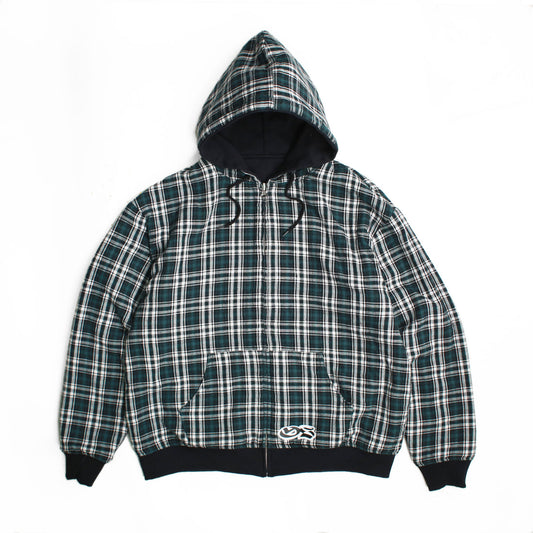 Reversible Flannel Zip Hood, Black / Green